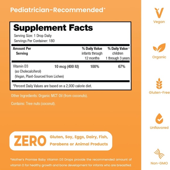 Organic Vitamin D Drops for Babies | 100% Plant-Based, 180 Servings 400 IU - Picture 6 of 8